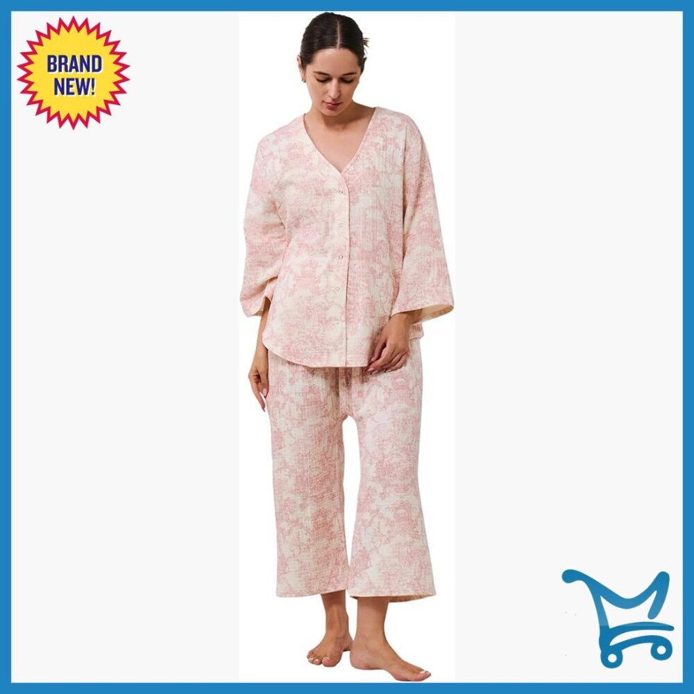 Small 100% Cotton Nursing Pajama Set, 2-Piece Postpartum Loungewear